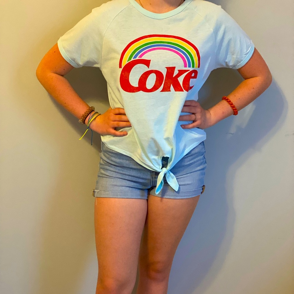 Short Sleeve Coca Cola Tie in front Light Blue Shirt
